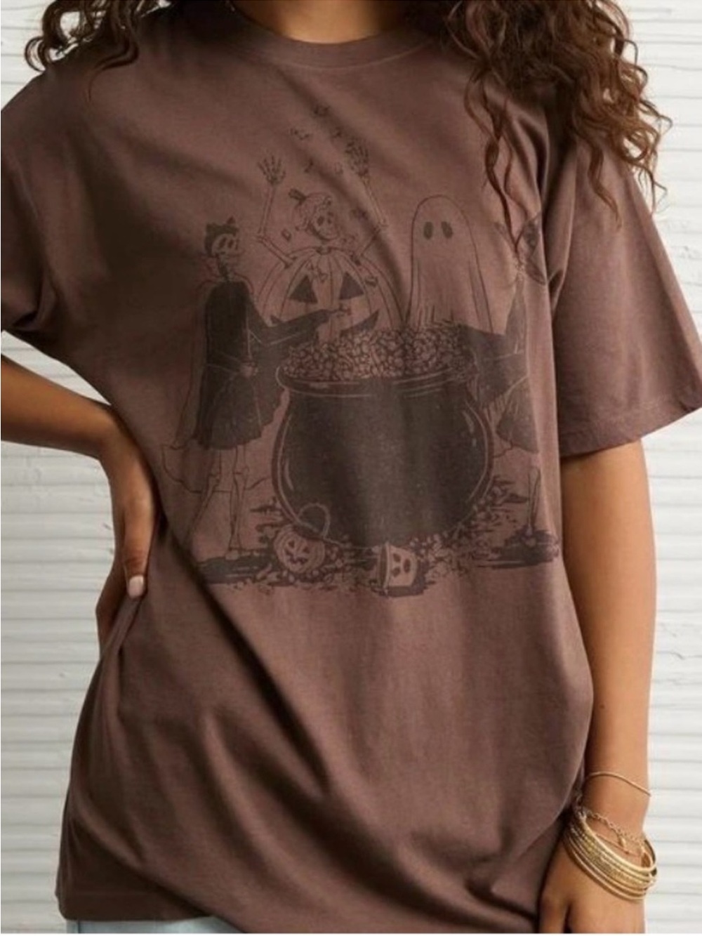 American Eagle Halloween Graphic Tee Brown